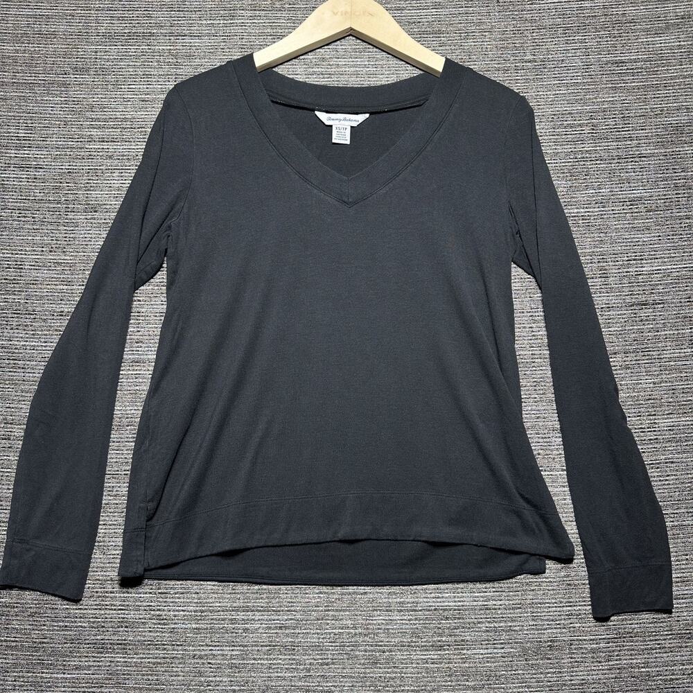Tommy Bahama Shirt Women's XS Black V Neck Long Sleeve Casual